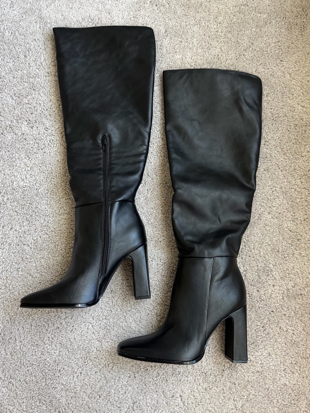 JustFab Monrow Black Knee High Block Heel Boots Size 9